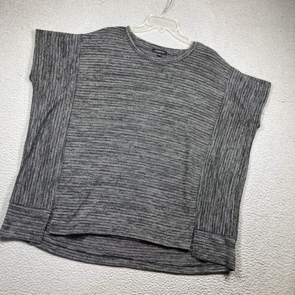 Lane Bryant Knit Top Women 18/20 Grey Space Dye Boxy Short Sleeve Crew Neck